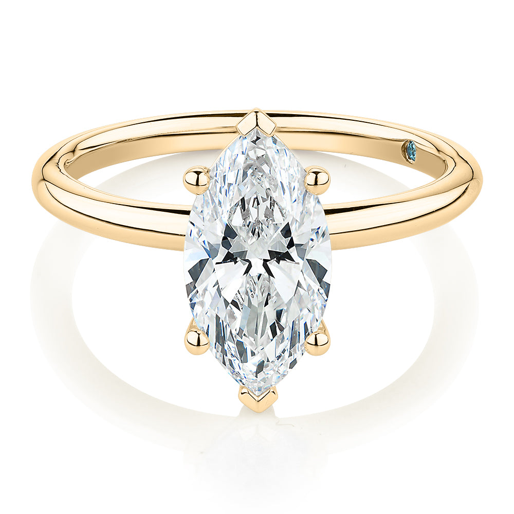 Premium Certified Lab-Grown Diamond, 2.00 carat marquise solitaire engagement ring in 14 carat yellow gold