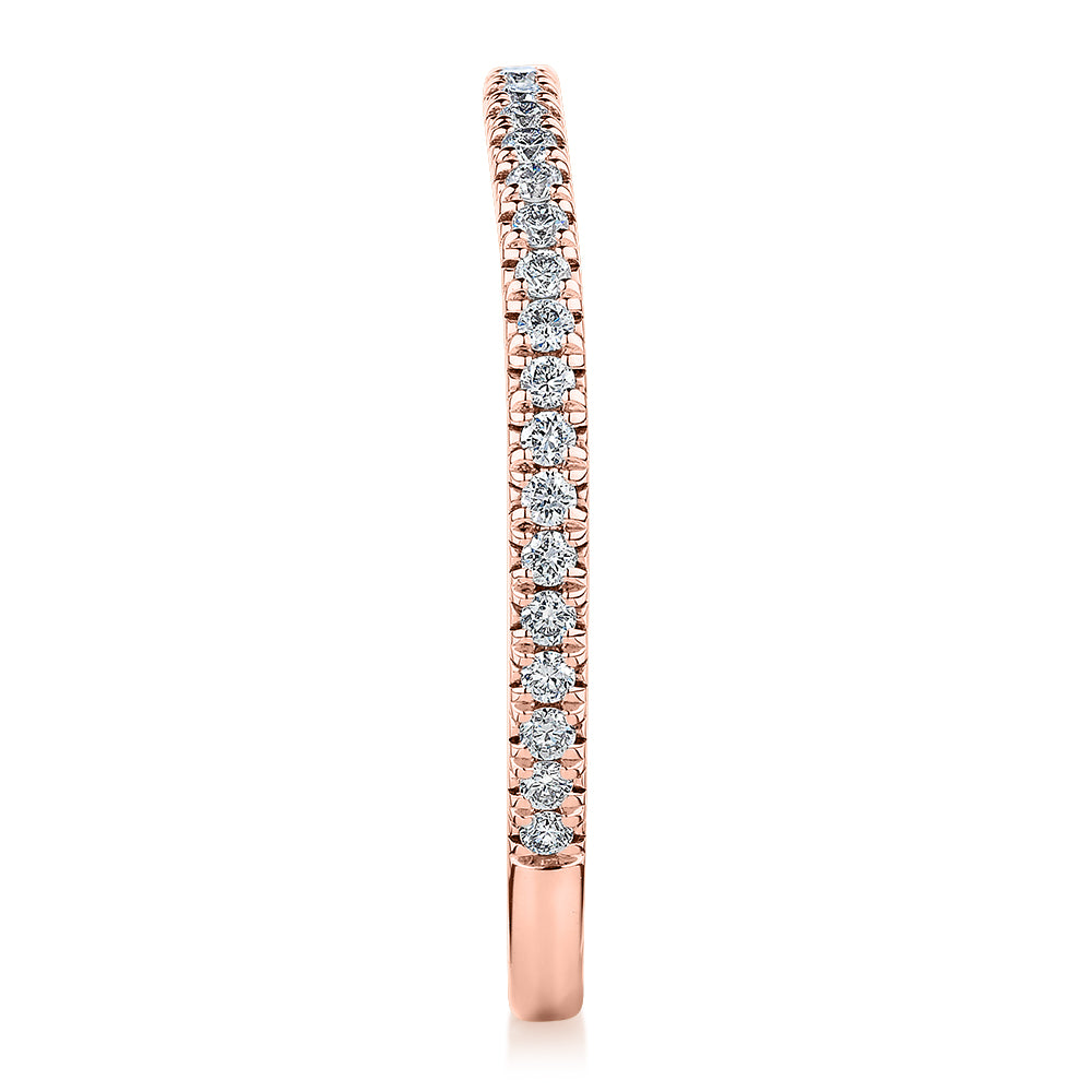 Premium Laboratory Created Diamond, 0.23 carat TW round brilliant curved wedding or eternity band in 14 carat rose gold
