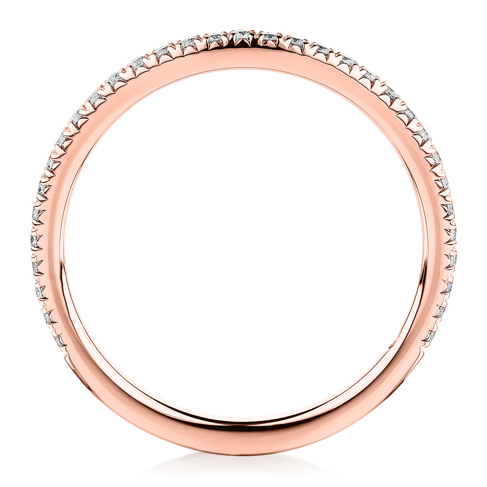 Signature Simulant Diamond 0.23 carat* TW round brilliant curved wedding or eternity band in 14 carat rose gold