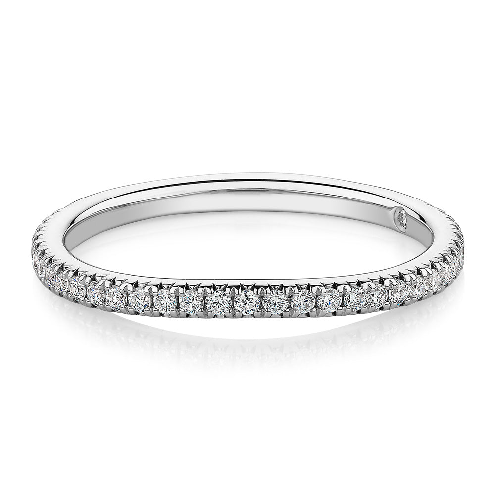 Signature Simulant Diamond 0.23 carat* TW round brilliant curved wedding or eternity band in 14 carat white gold