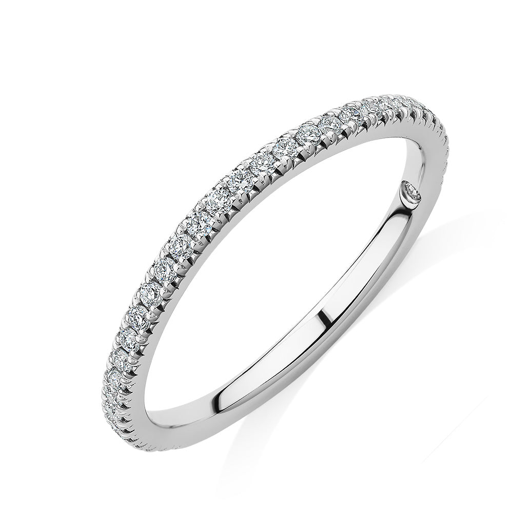 Signature Simulant Diamond 0.23 carat* TW round brilliant curved wedding or eternity band in 14 carat white gold
