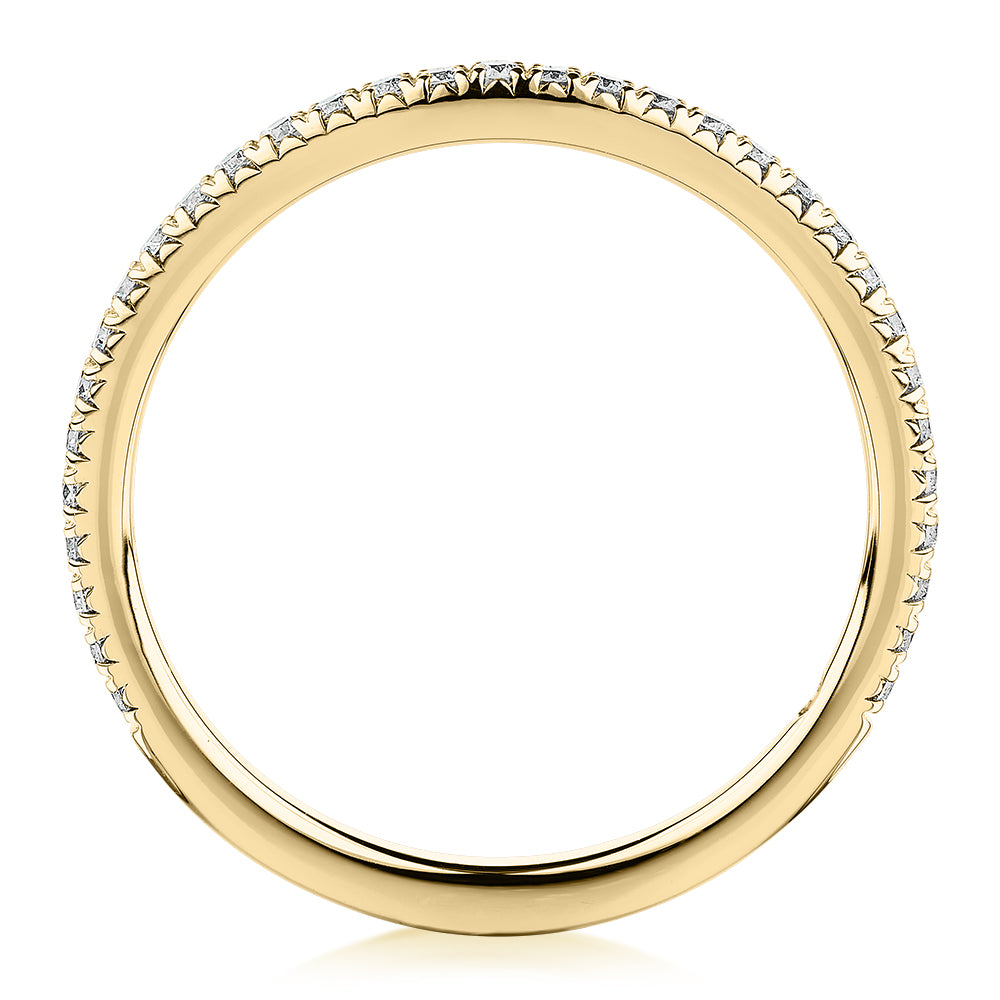 Premium Laboratory Created Diamond, 0.23 carat TW round brilliant curved wedding or eternity band in 14 carat yellow gold