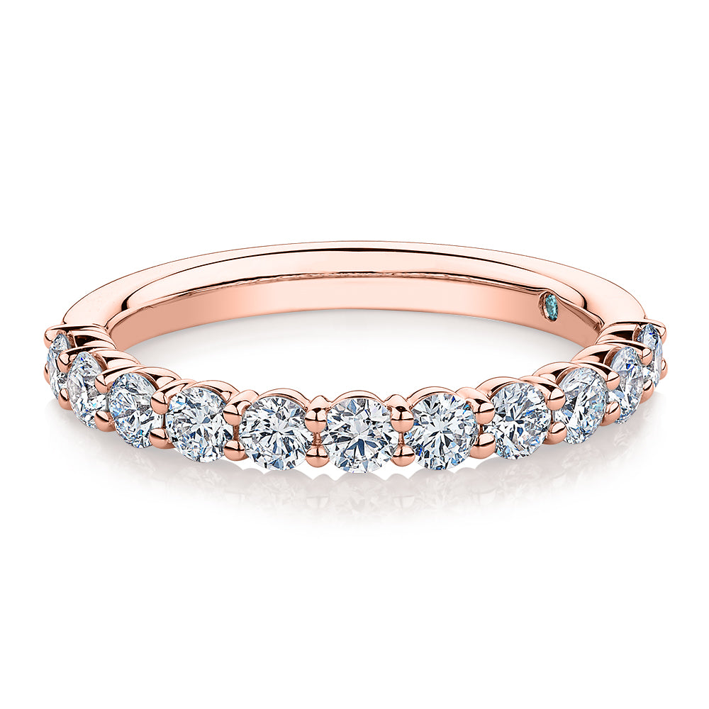 Premium Laboratory Created Diamond, 0.90 carat TW round brilliant wedding or eternity band in 18 carat rose gold
