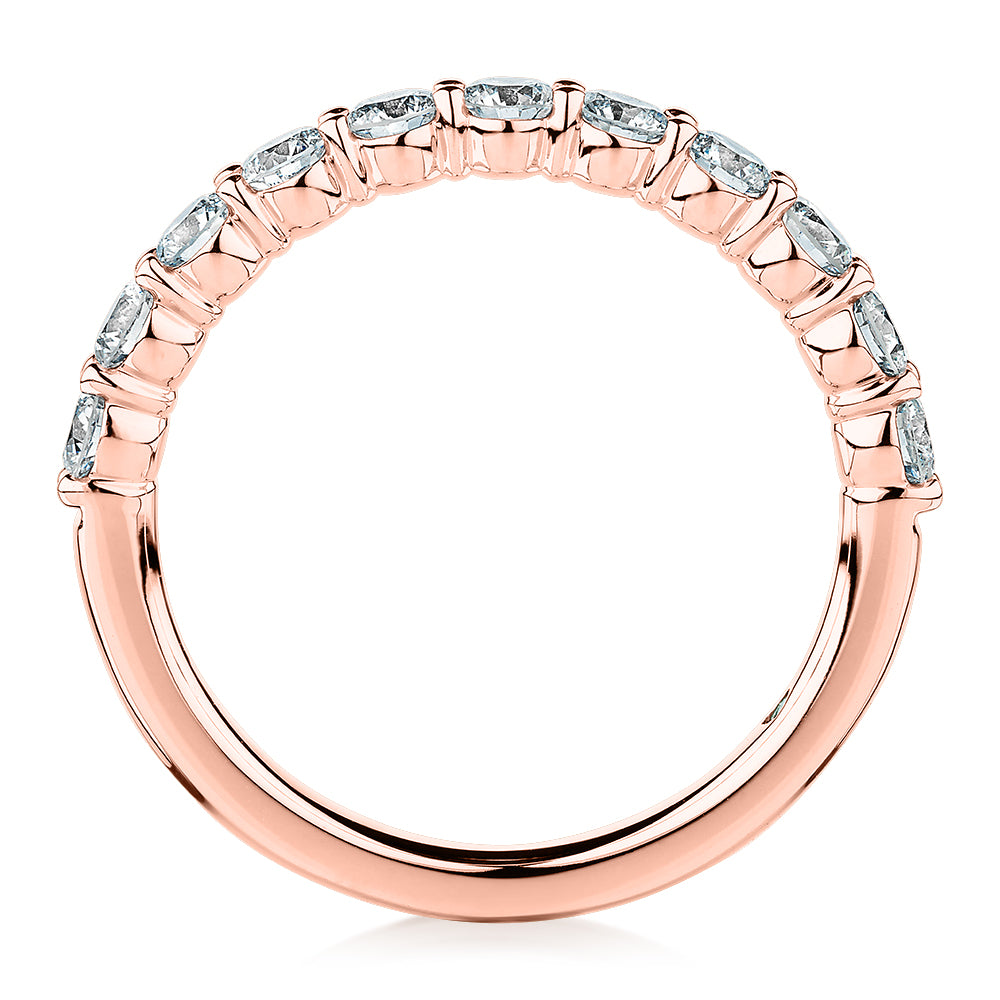 Premium Laboratory Created Diamond, 0.90 carat TW round brilliant wedding or eternity band in 14 carat rose gold