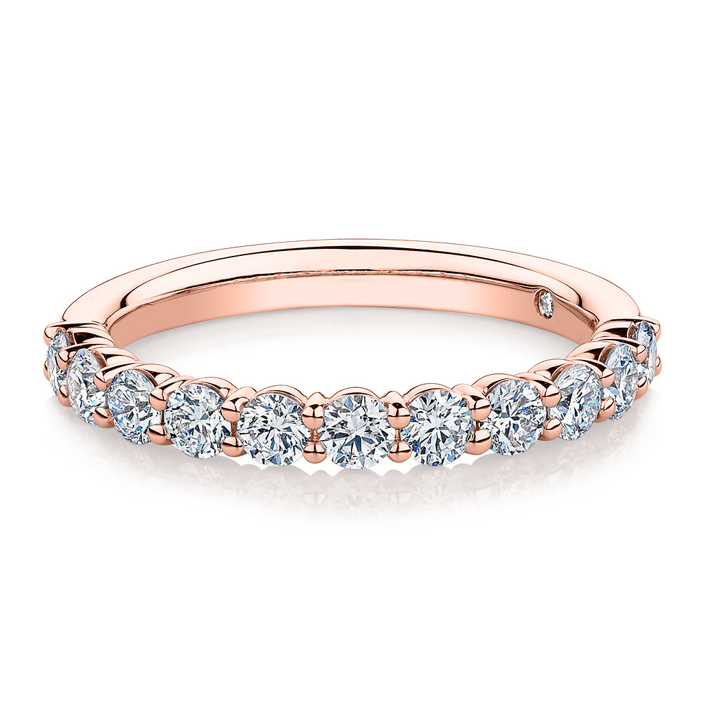 Signature Simulant Diamond 0.90 carat* TW round brilliant wedding or eternity band in 14 carat rose gold