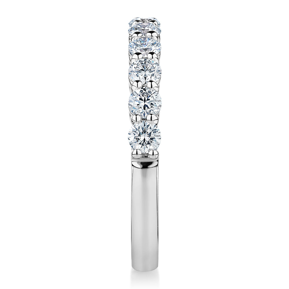 Signature Simulant Diamond 0.90 carat* TW round brilliant wedding or eternity band in 14 carat white gold