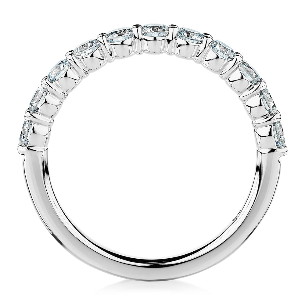 Signature Simulant Diamond 0.90 carat* TW round brilliant wedding or eternity band in 14 carat white gold