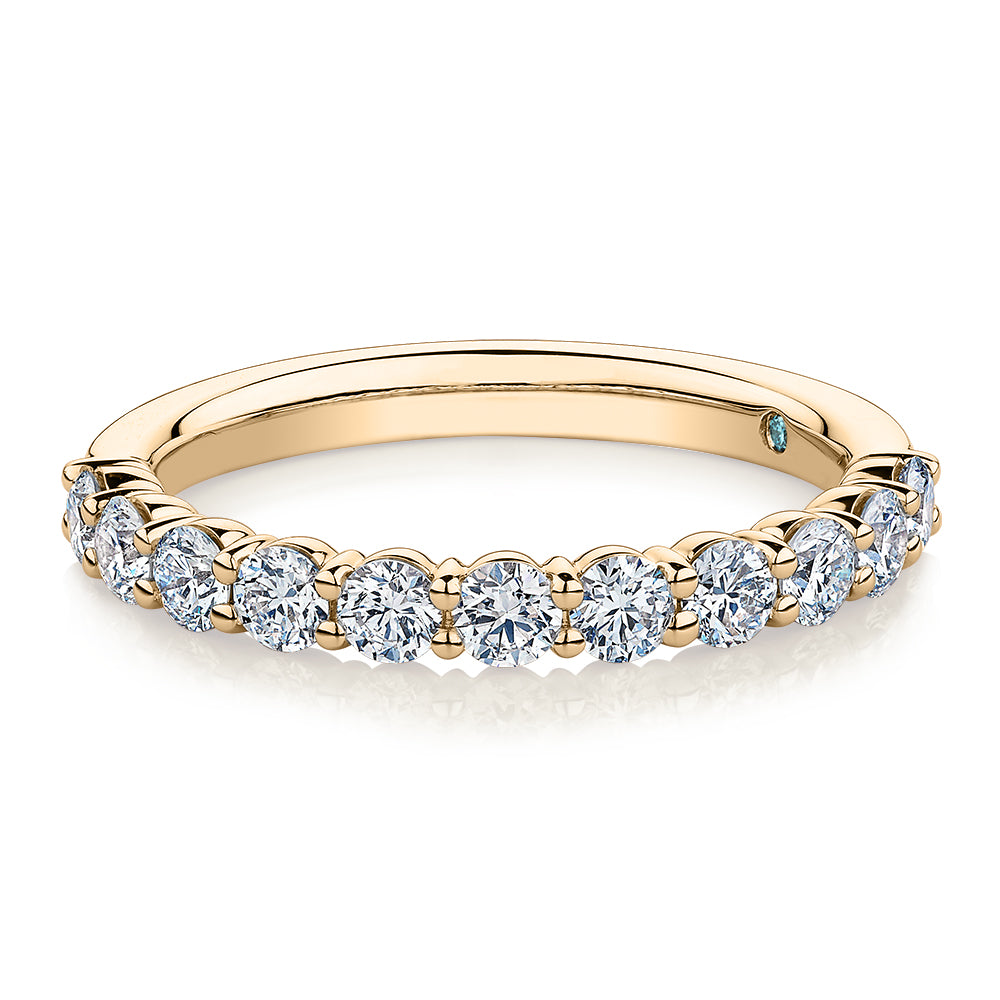 Premium Laboratory Created Diamond, 0.90 carat TW round brilliant wedding or eternity band in 14 carat yellow gold
