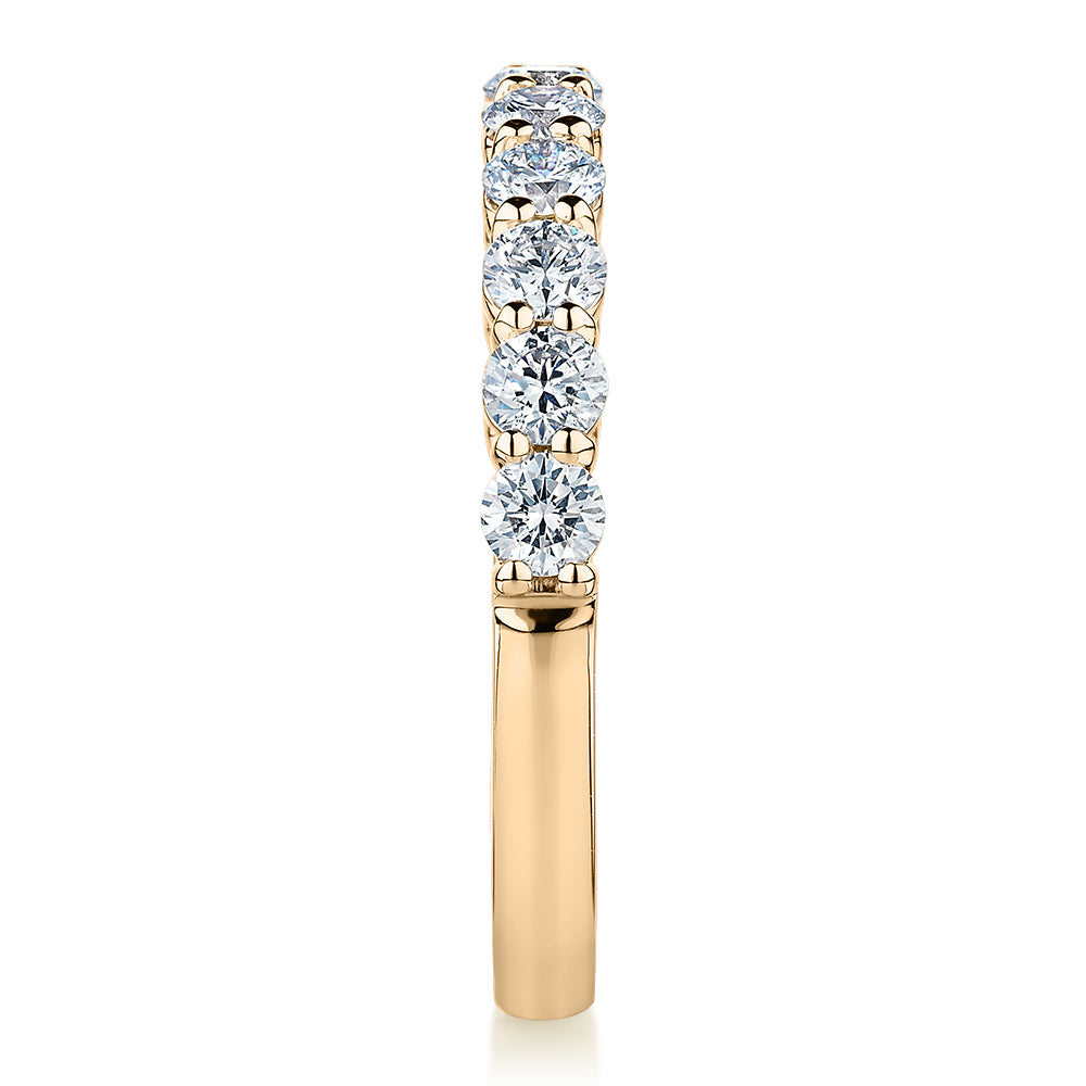 Premium Laboratory Created Diamond, 0.90 carat TW round brilliant wedding or eternity band in 14 carat yellow gold