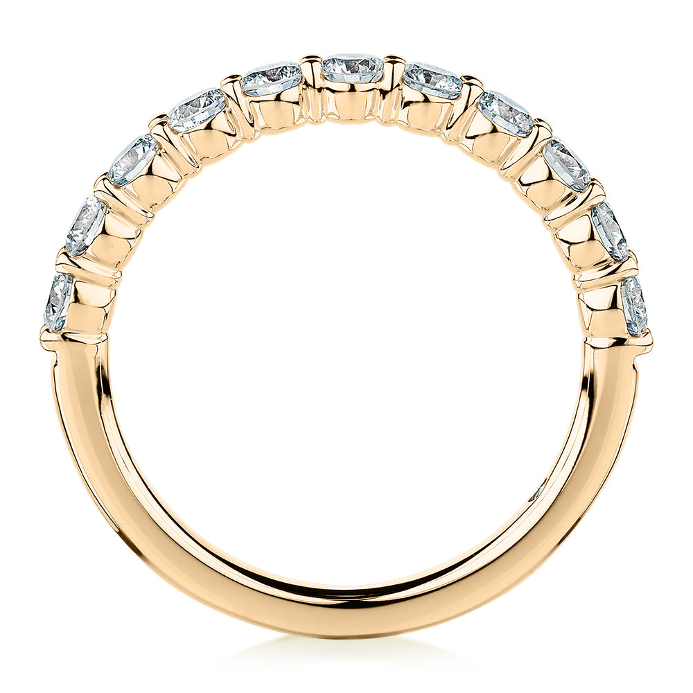 Signature Simulant Diamond 0.90 carat* TW round brilliant wedding or eternity band in 14 carat yellow gold