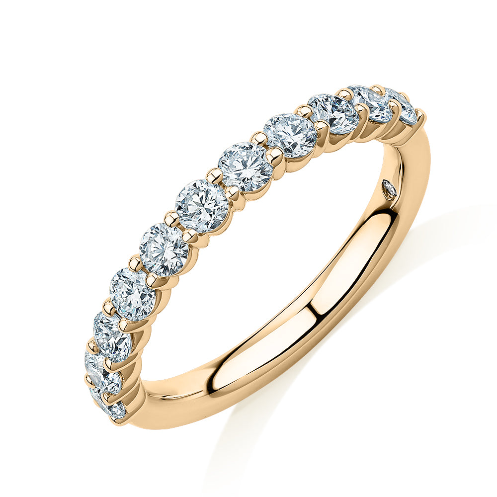 Signature Simulant Diamond 0.90 carat* TW round brilliant wedding or eternity band in 14 carat yellow gold