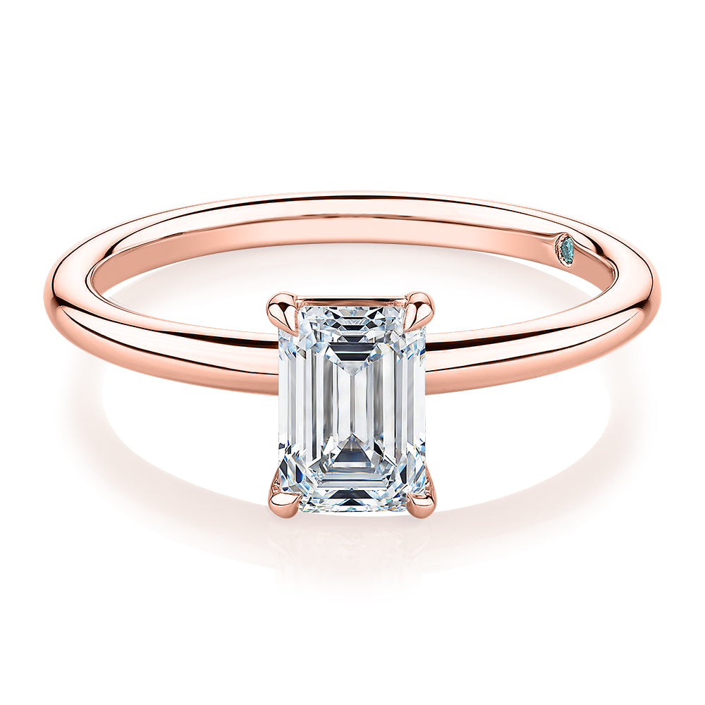 Premium Certified Lab-Grown Diamond, 1.00 carat emerald cut solitaire engagement ring in 14 carat rose gold