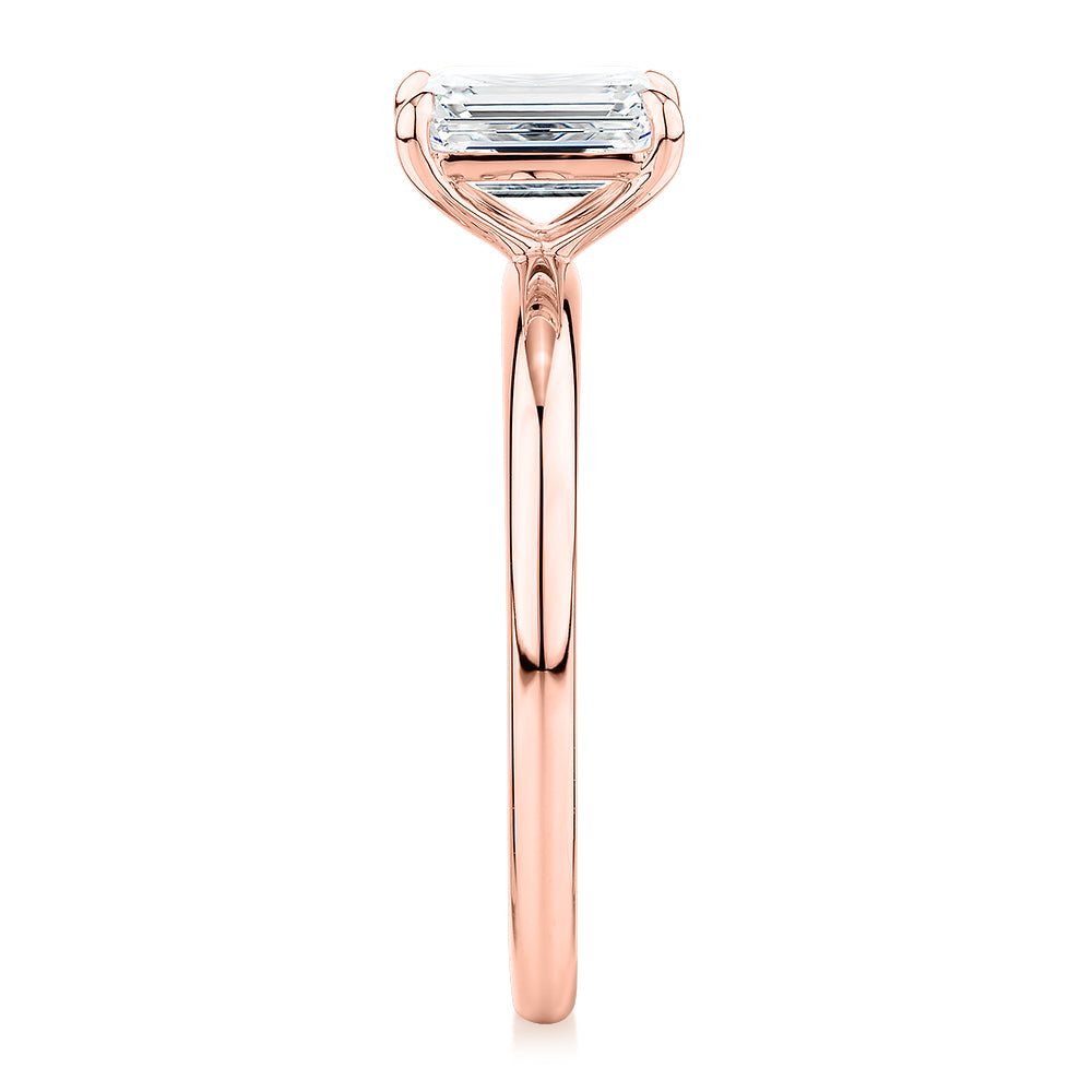 Premium Certified Lab-Grown Diamond, 1.00 carat emerald cut solitaire engagement ring in 14 carat rose gold
