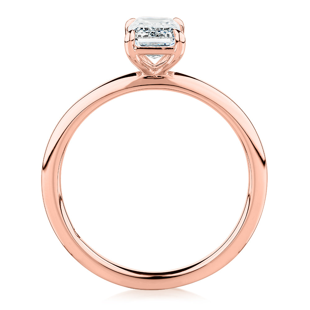 Premium Certified Lab-Grown Diamond, 1.00 carat emerald cut solitaire engagement ring in 14 carat rose gold