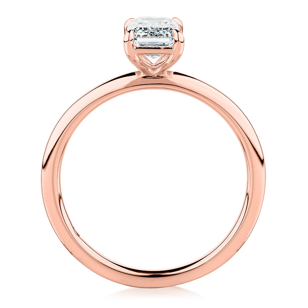 Premium Certified Laboratory Created Diamond, 1.00 carat emerald cut solitaire engagement ring in 14 carat rose gold