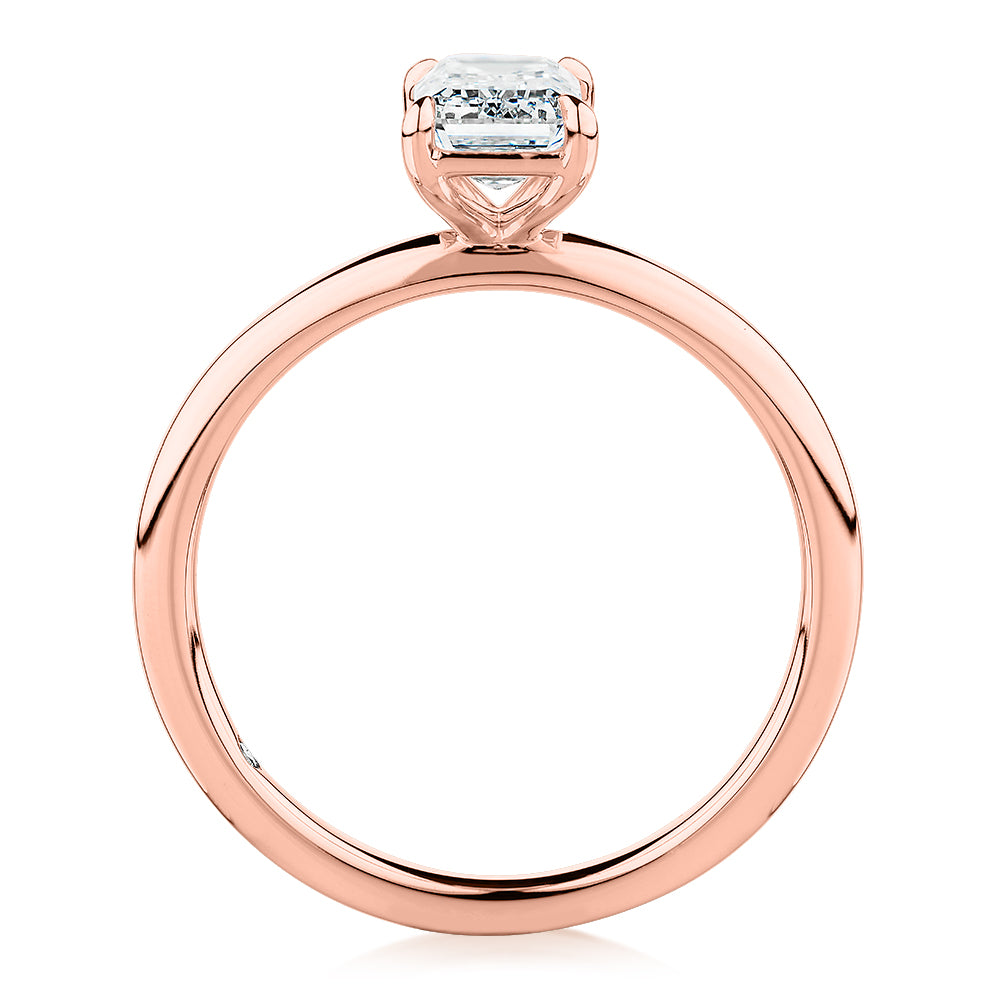 Signature Simulant Diamond 1.00 carat* emerald cut solitaire engagement ring in 14 carat rose gold