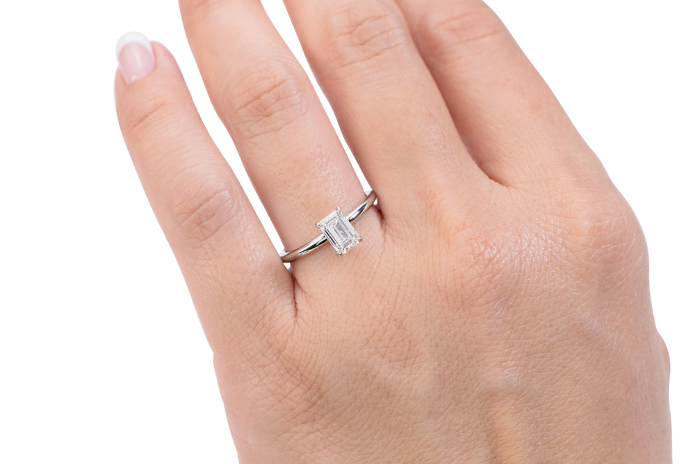 Premium Certified Lab-Grown Diamond, 1.00 carat emerald cut solitaire engagement ring in 14 carat white gold