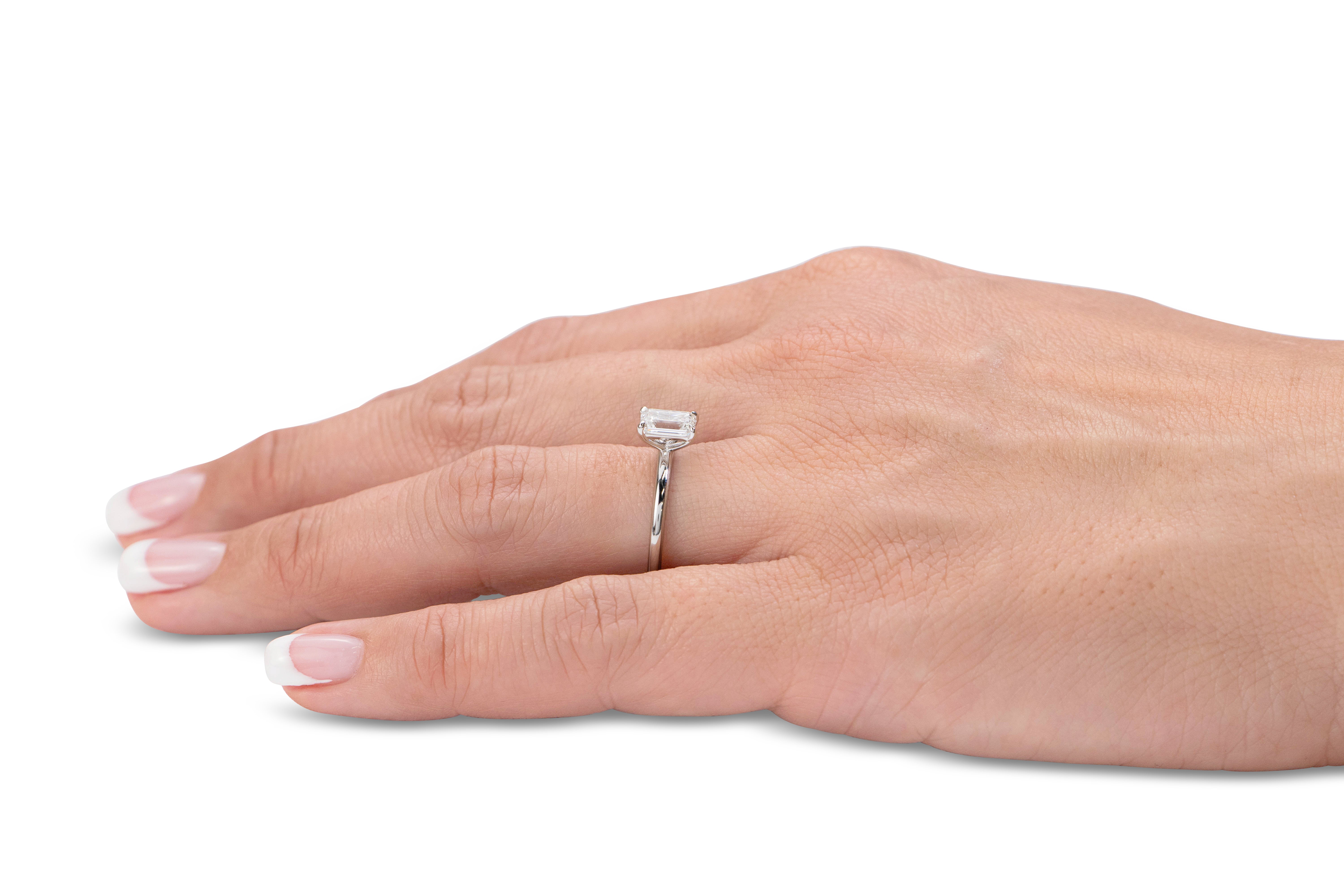 Premium Certified Lab-Grown Diamond, 1.00 carat emerald cut solitaire engagement ring in 14 carat rose gold