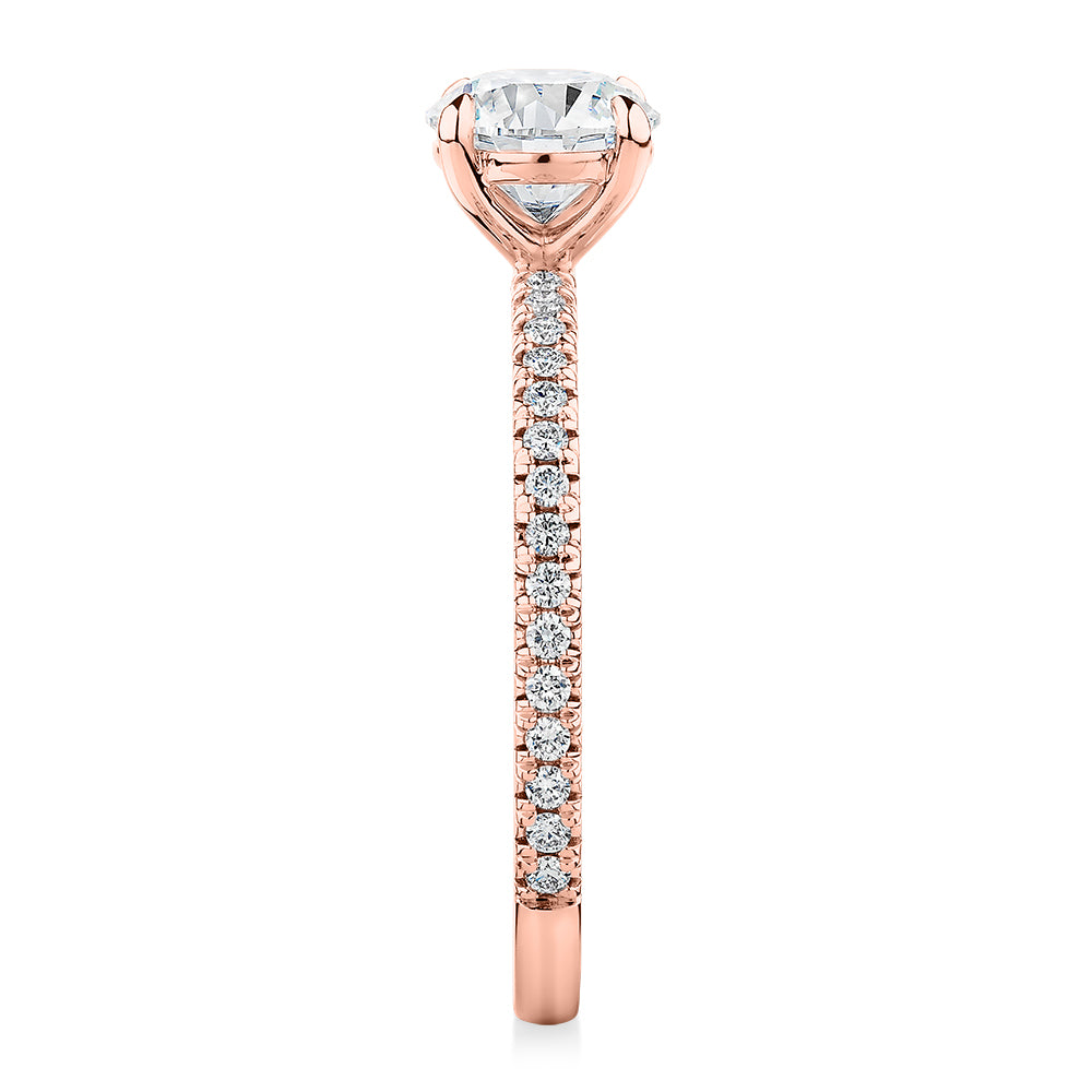 Premium Certified Laboratory Created Diamond, 1.24 carat TW round brilliant shouldered engagement ring in 14 carat rose gold