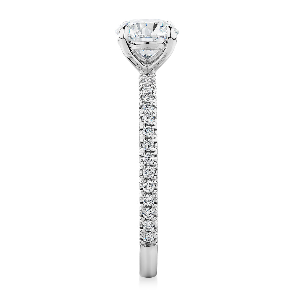 Premium Certified Laboratory Created Diamond, 1.24 carat TW round brilliant shouldered engagement ring in platinum