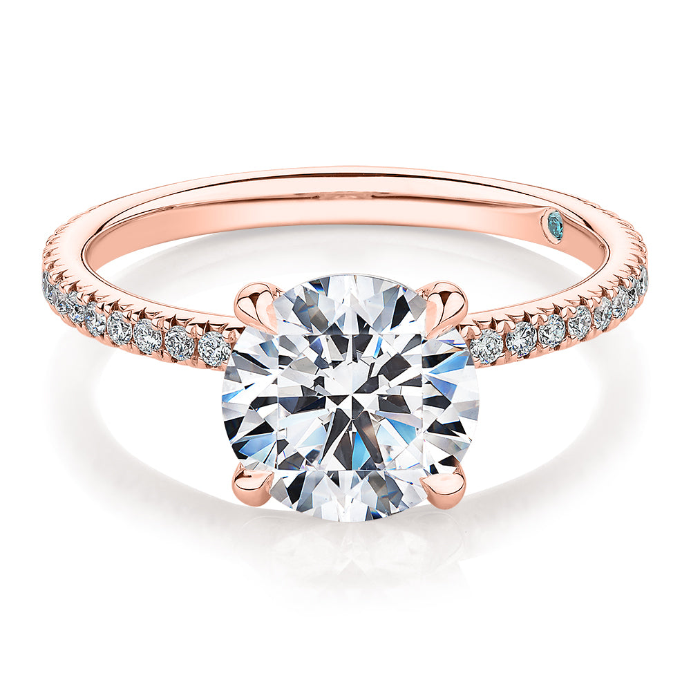Premium Certified Laboratory Created Diamond, 2.24 carat TW round brilliant shouldered engagement ring in 14 carat rose gold