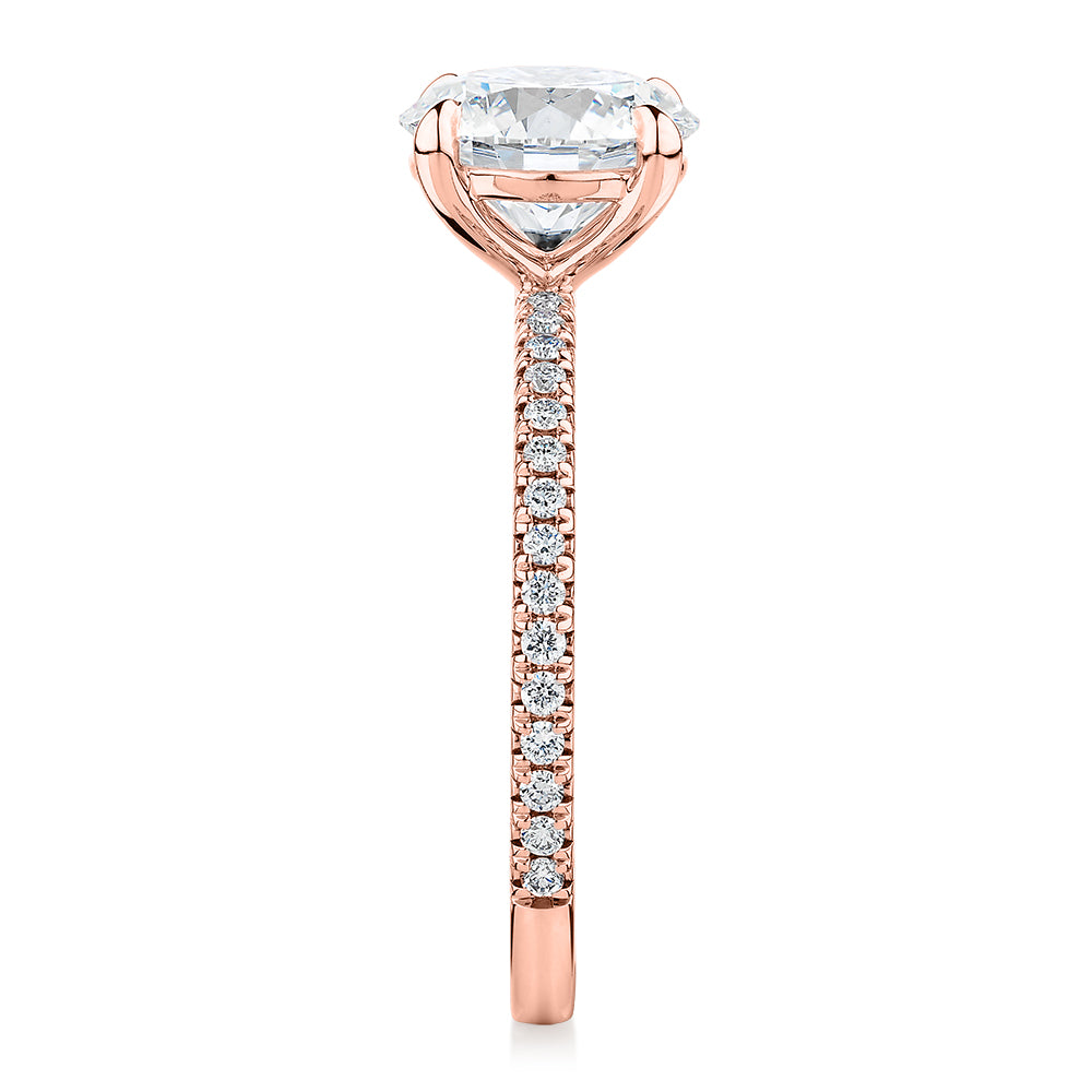 Premium Certified Laboratory Created Diamond, 2.24 carat TW round brilliant shouldered engagement ring in 14 carat rose gold