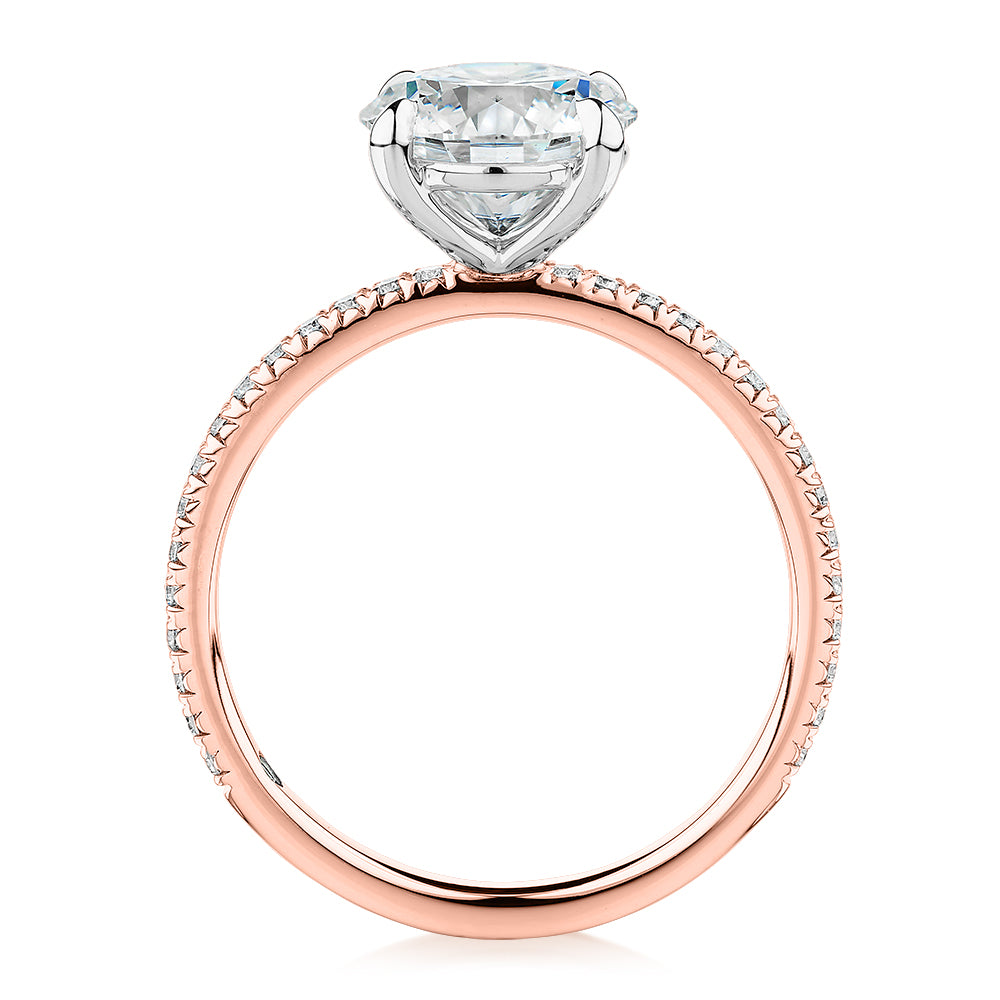 Signature Simulant Diamond 2.24 carat* TW round brilliant shouldered engagement ring in 14 carat rose and white gold