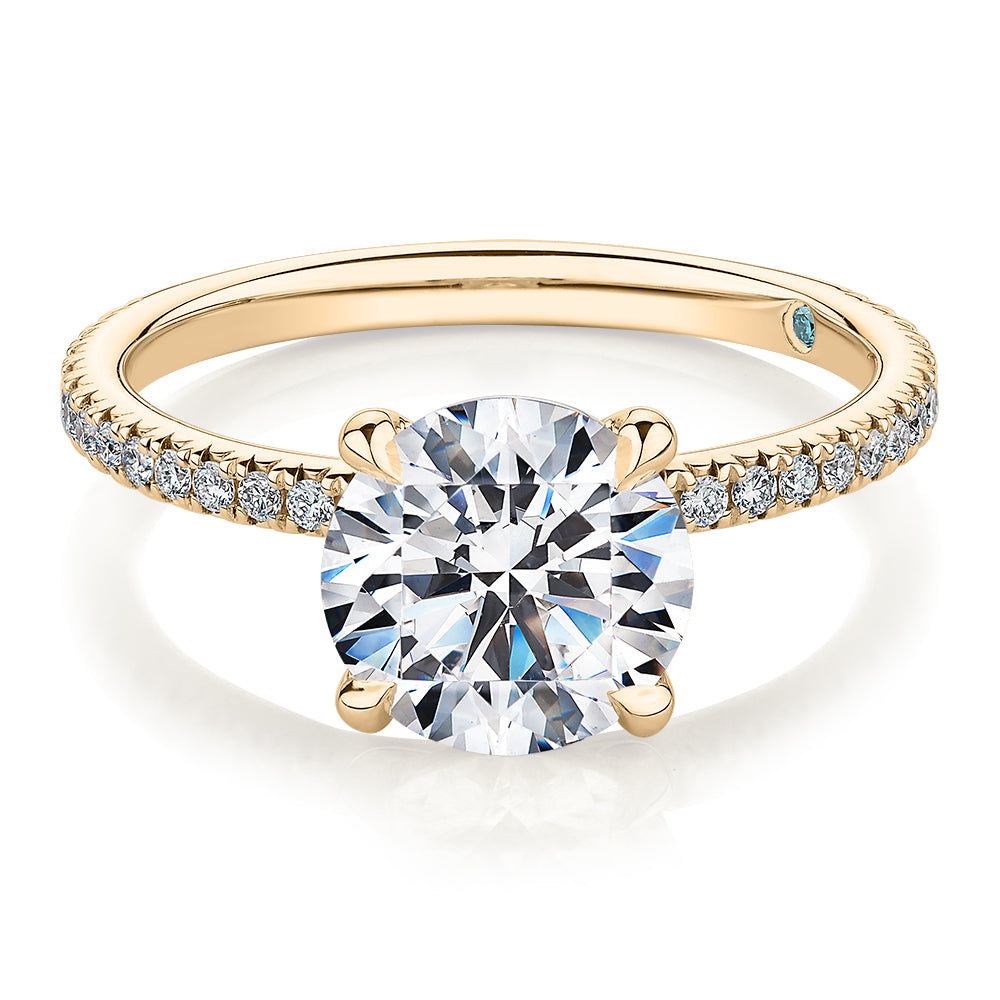 Premium Certified Lab-Grown Diamond, 2.19 carat TW round brilliant shouldered engagement ring in 14 carat yellow gold