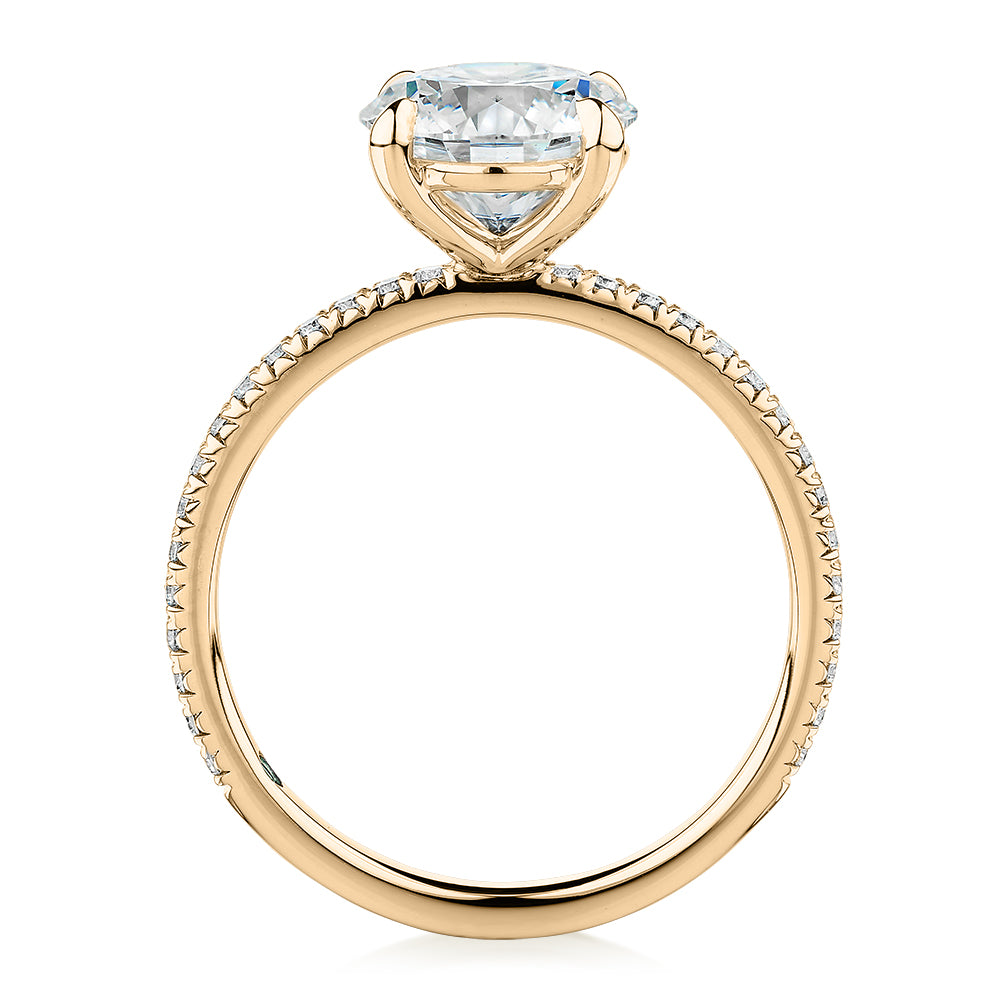 Premium Certified Lab-Grown Diamond, 2.19 carat TW round brilliant shouldered engagement ring in 14 carat yellow gold