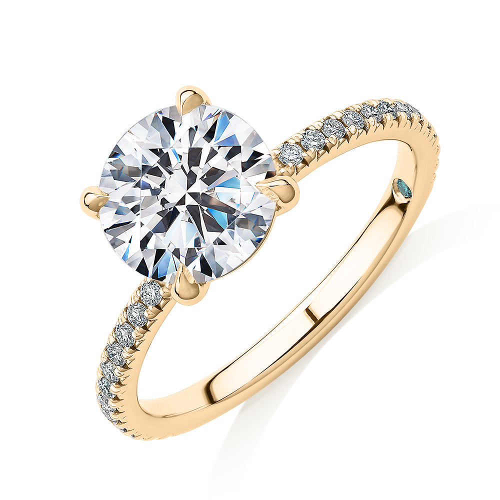 Premium Certified Lab-Grown Diamond, 2.19 carat TW round brilliant shouldered engagement ring in 14 carat yellow gold