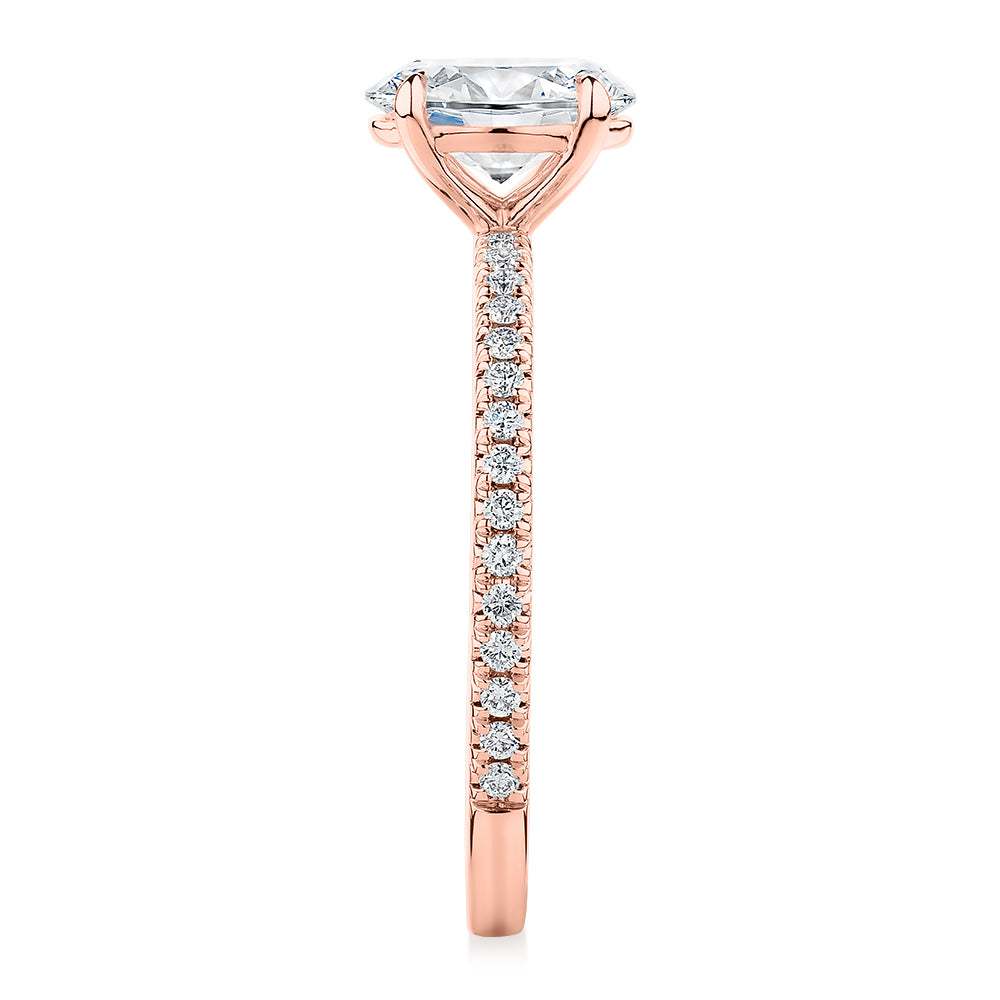 Premium Certified Laboratory Created Diamond, 1.24 carat TW oval and round brilliant shouldered engagement ring in 18 carat rose gold