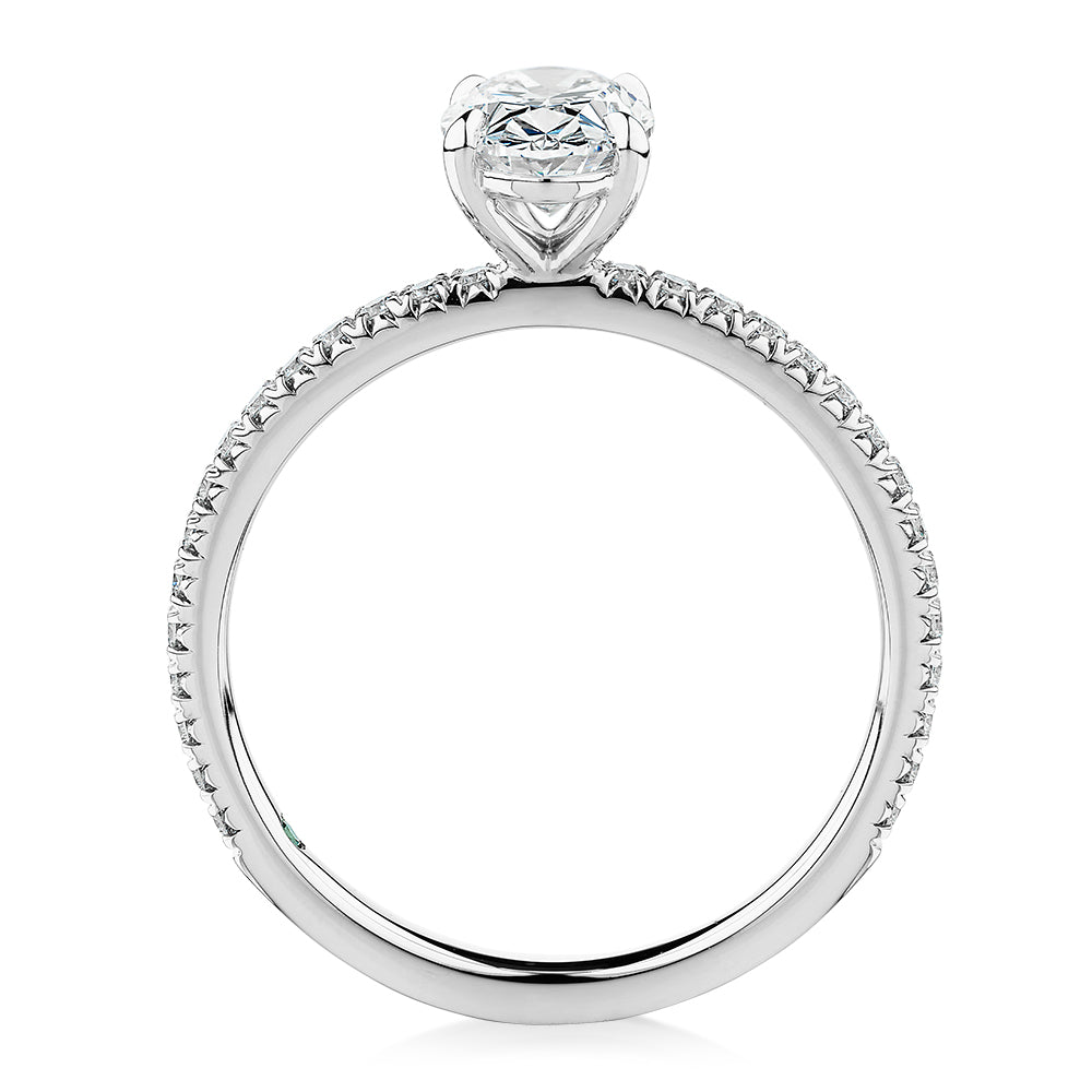 Premium Certified Laboratory Created Diamond, 1.24 carat TW oval and round brilliant shouldered engagement ring in 14 carat white gold