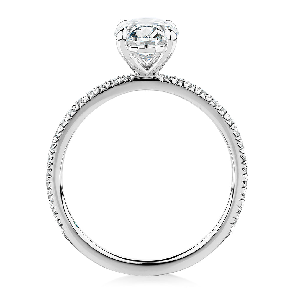 Premium Certified Laboratory Created Diamond, 1.74 carat TW oval and round brilliant shouldered engagement ring in 18 carat white gold