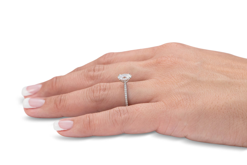 Signature Simulant Diamond 1.74 carat* TW oval and round brilliant shouldered engagement ring in 14 carat white gold