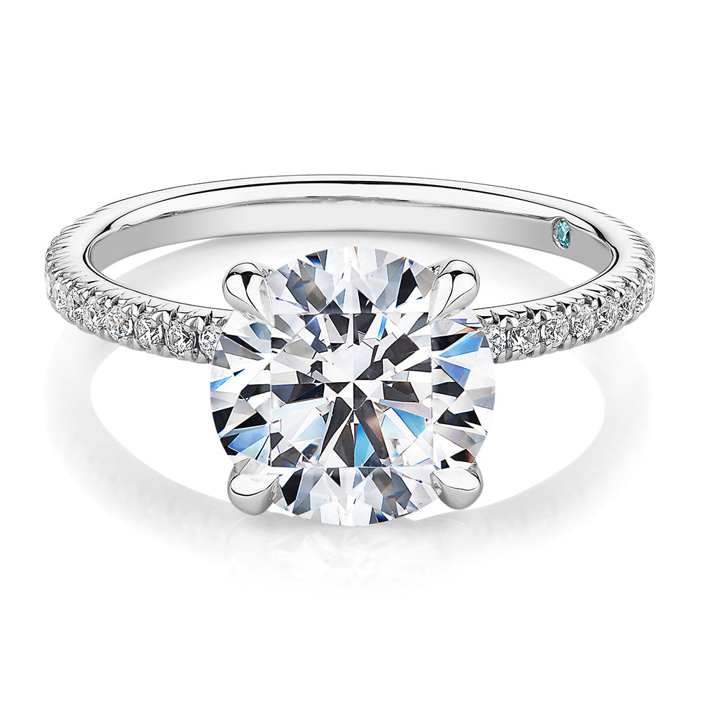 Premium Certified Lab-Grown Diamond, 3.24 carat TW round brilliant shouldered engagement ring in 14 carat white gold