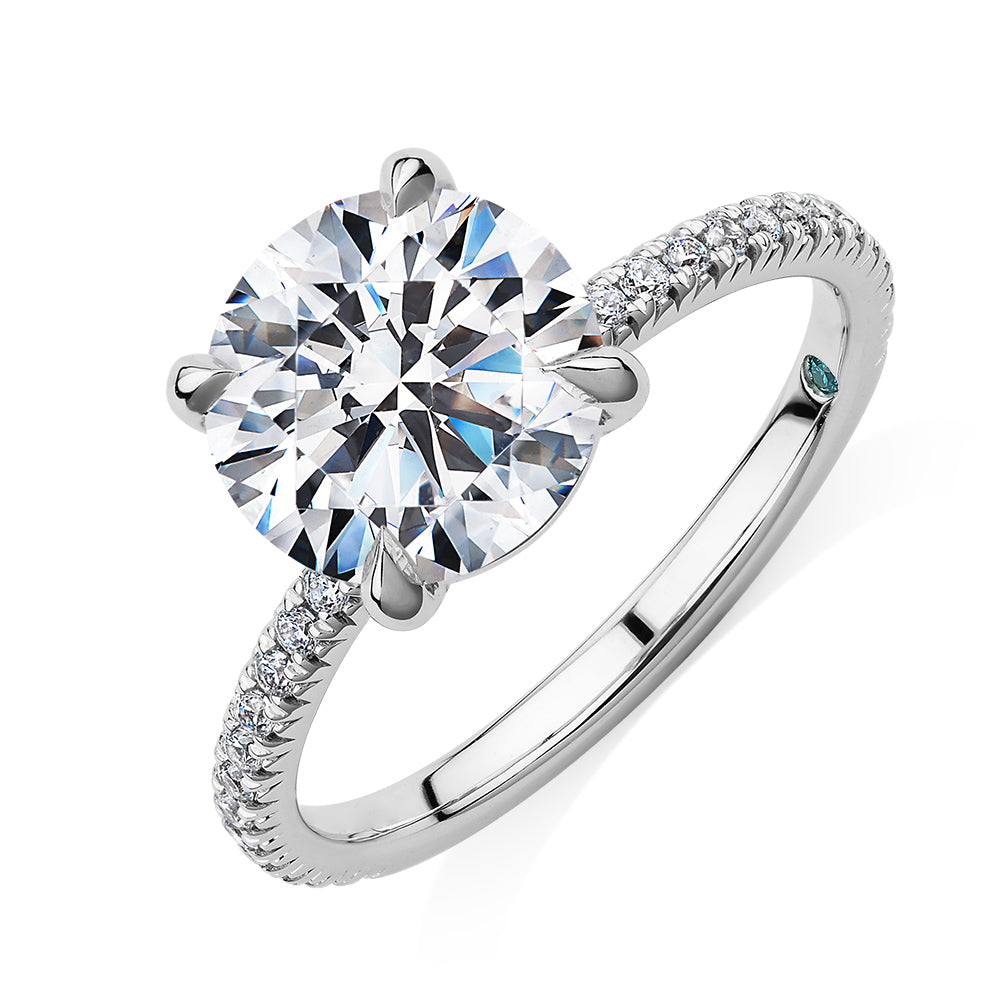 Premium Certified Lab-Grown Diamond, 3.24 carat TW round brilliant shouldered engagement ring in 14 carat white gold