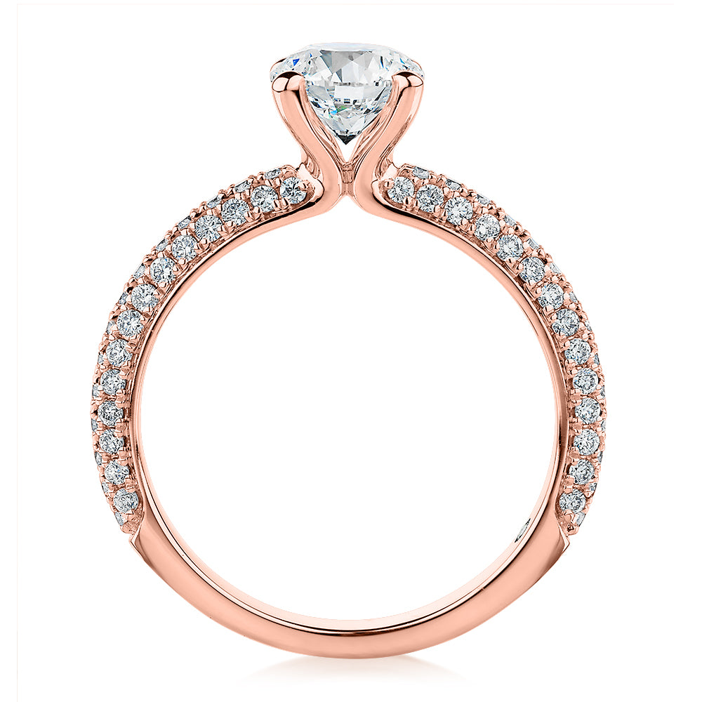 Signature Simulant Diamond 1.62 carat* TW round brilliant shouldered solitaire engagement ring in 14 carat rose and white gold