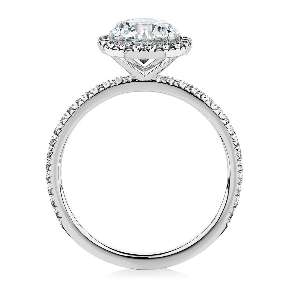 Premium Certified Laboratory Created Diamond, 1.88 carat TW round brilliant halo engagement ring in platinum