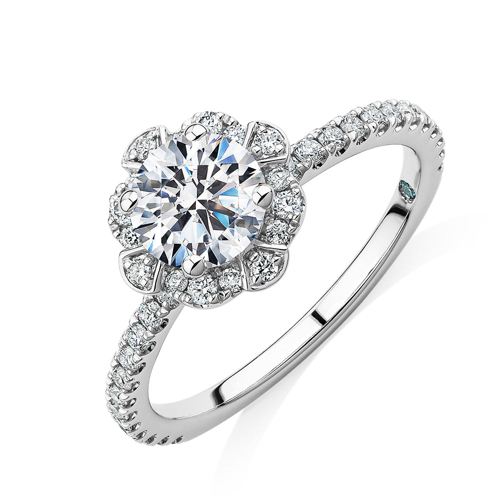 Premium Certified Laboratory Created Diamond, 1.40 carat TW round brilliant halo engagement ring in platinum
