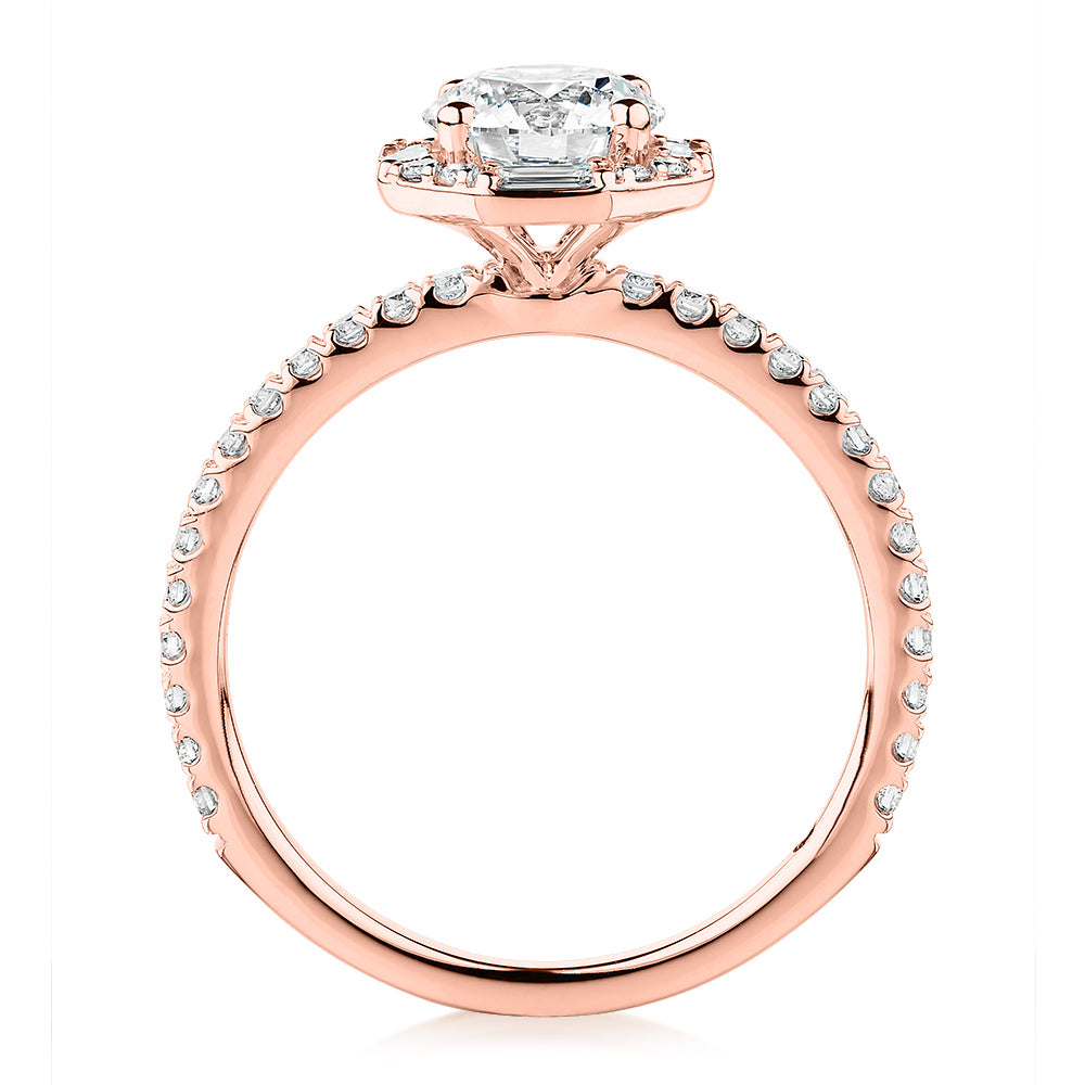 Signature Simulant Diamond 1.40 carat* TW round brilliant halo engagement ring in 14 carat rose gold