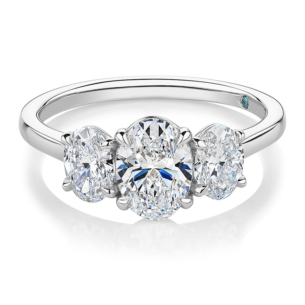 Premium Certified Laboratory Created Diamond, 1.87 carat TW oval three stone ring in platinum
