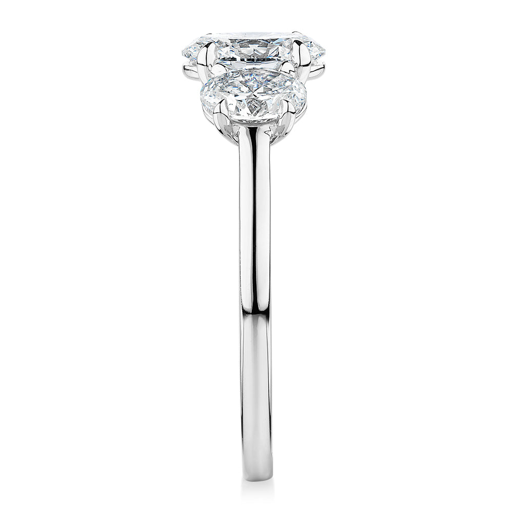 Premium Certified Laboratory Created Diamond, 1.87 carat TW oval three stone ring in platinum