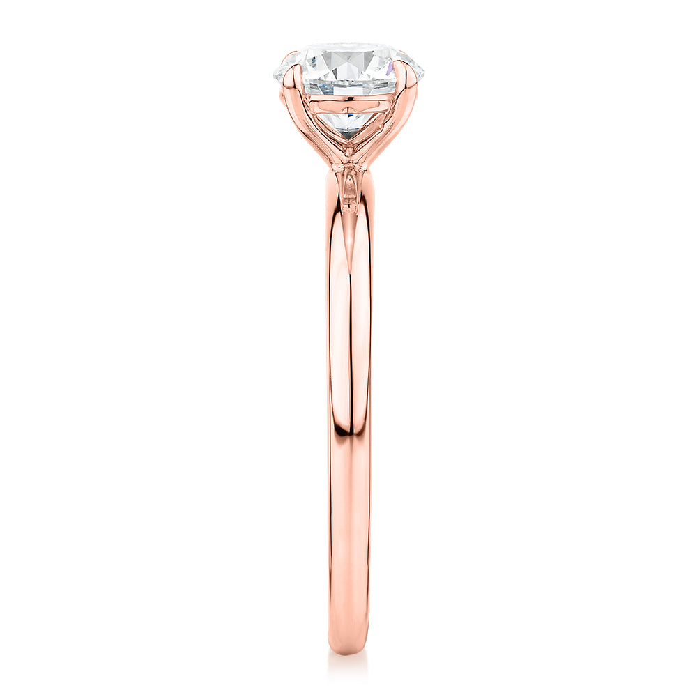 Premium Certified Laboratory Created Diamond,  1.00 carat round brilliant solitaire engagement ring in 14 carat rose gold