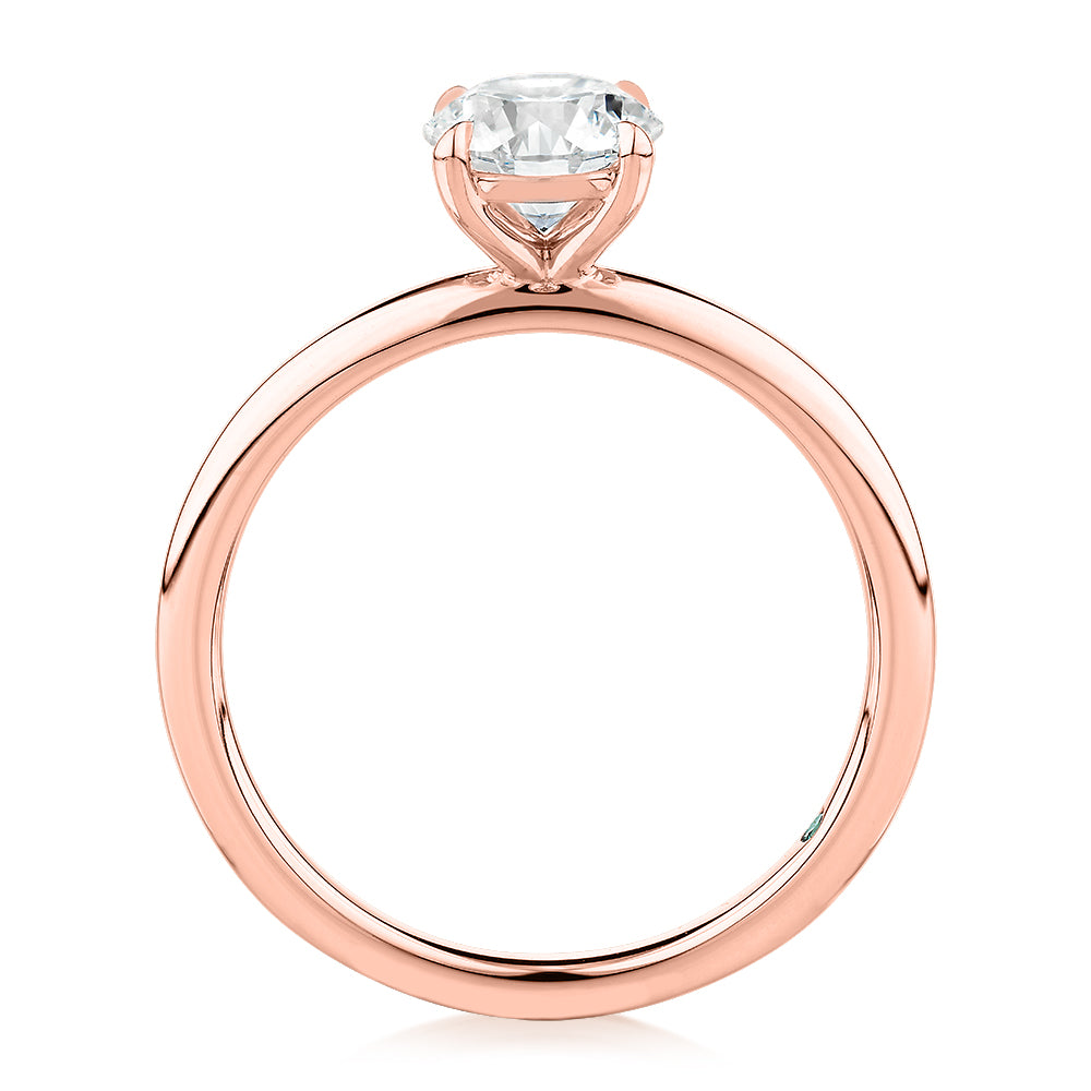 Premium Certified Laboratory Created Diamond,  1.00 carat round brilliant solitaire engagement ring in 14 carat rose gold