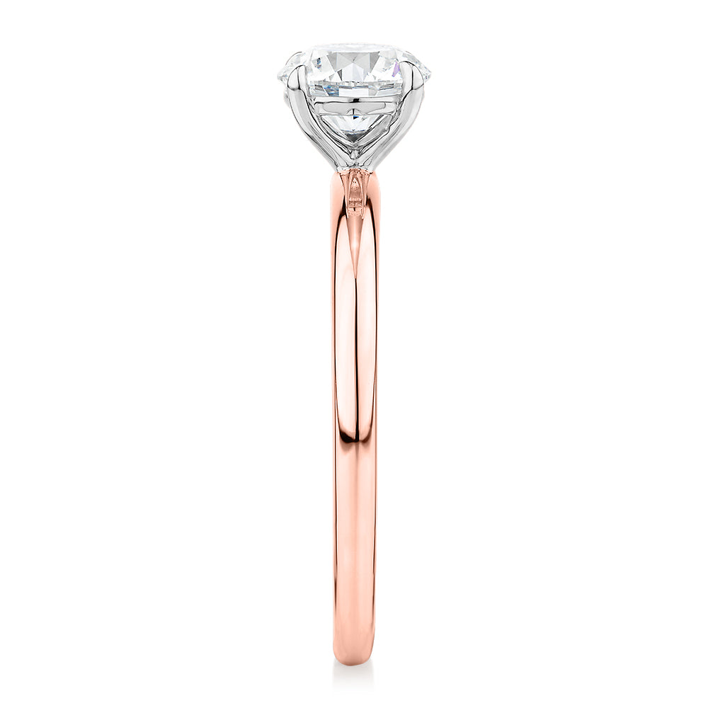 Signature Simulant Diamond 1.00 carat* round brilliant solitaire engagement ring in 14 carat rose and white gold