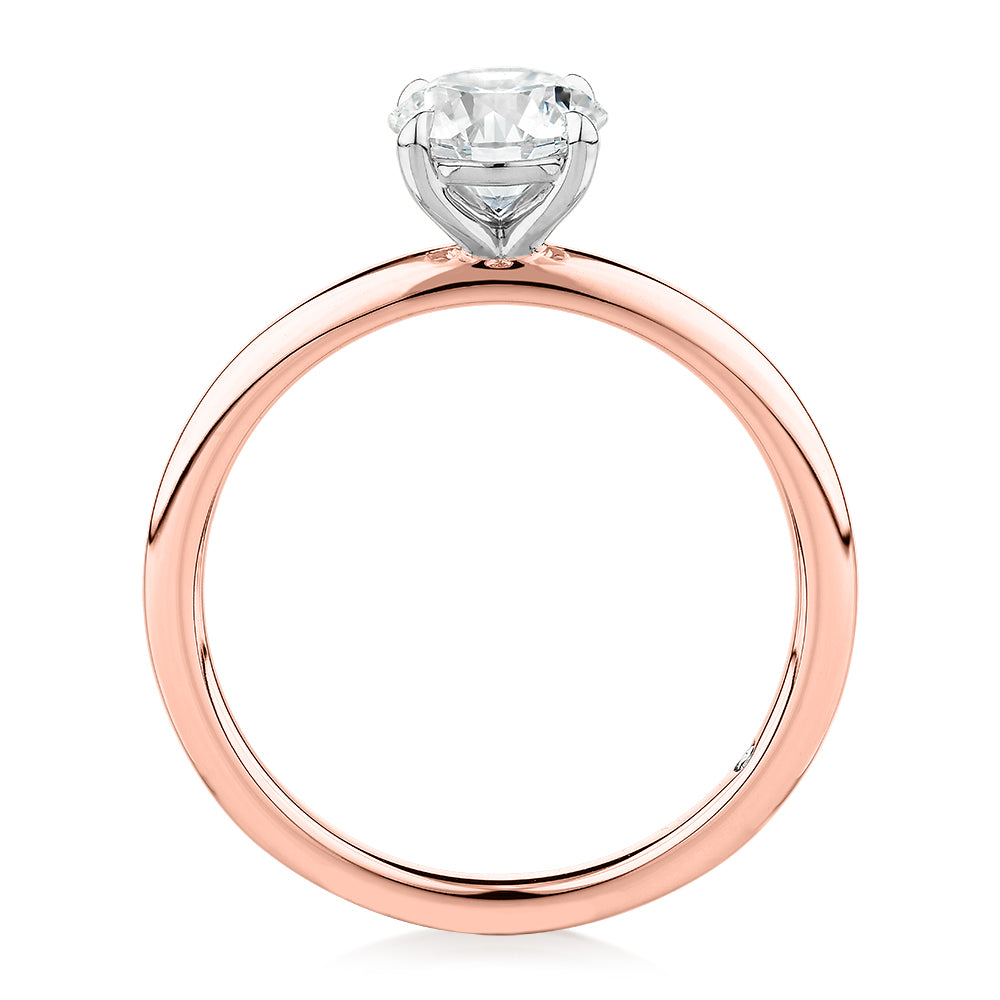 Signature Simulant Diamond 1.00 carat* round brilliant solitaire engagement ring in 14 carat rose and white gold