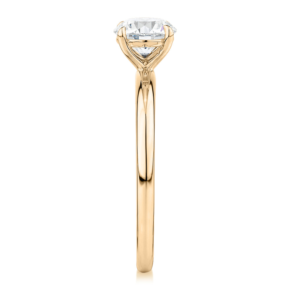 Premium Certified Laboratory Created Diamond, 1.00 carat round brilliant solitaire engagement ring in 18 carat yellow gold
