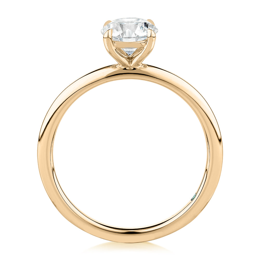 Premium Certified Laboratory Created Diamond, 1.00 carat round brilliant solitaire engagement ring in 18 carat yellow gold