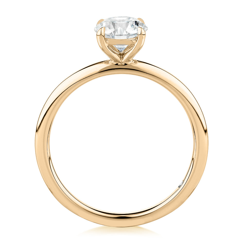 Signature Simulant Diamond 1.00 carat* round brilliant solitaire engagement ring in 14 carat yellow gold