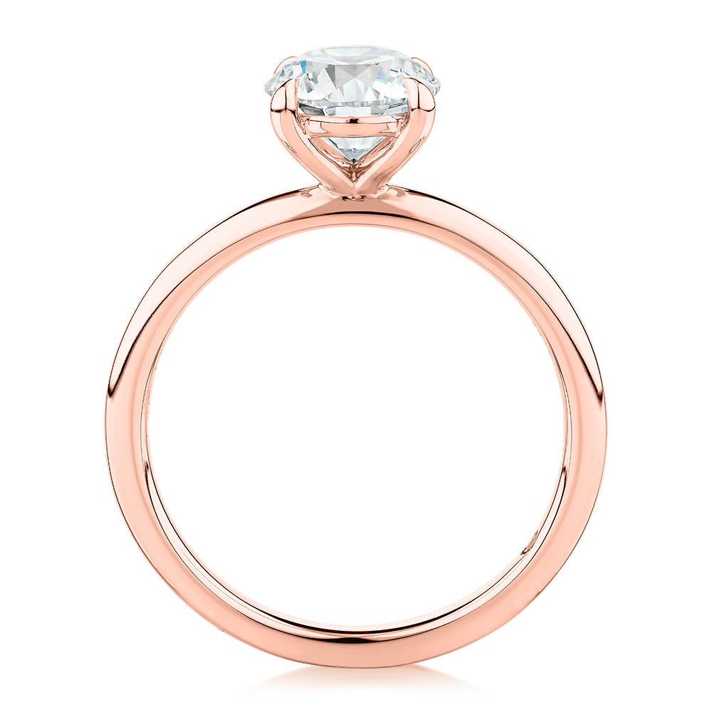 Premium Certified Laboratory Created Diamond, 1.50 carat round brilliant solitaire engagement ring in 18 carat rose gold